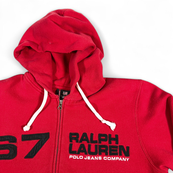 Vintage Polo Jeans Company Sweater Adult LARGE Red Ralph Lauren Hoodie 67 90s - Picture 2 of 11